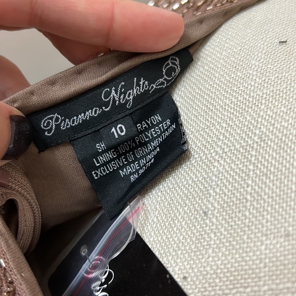 Pisarro Nights Embroidered Cocktail Sheath Dress in Tan - Picture 9 of 9